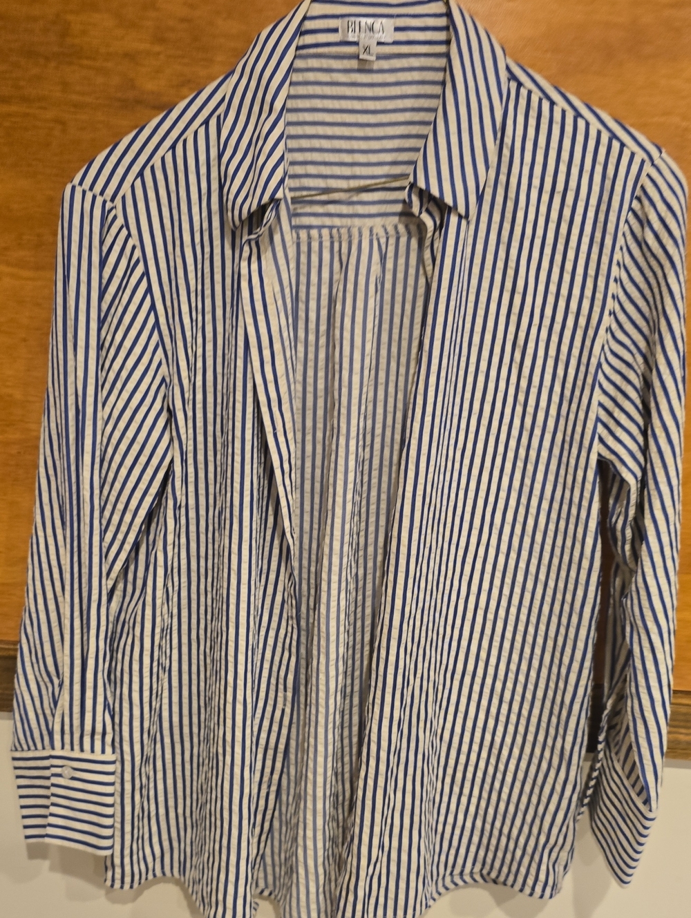 Womans Blue & White Vertical Stripe Lightweight Shirt Jacket
